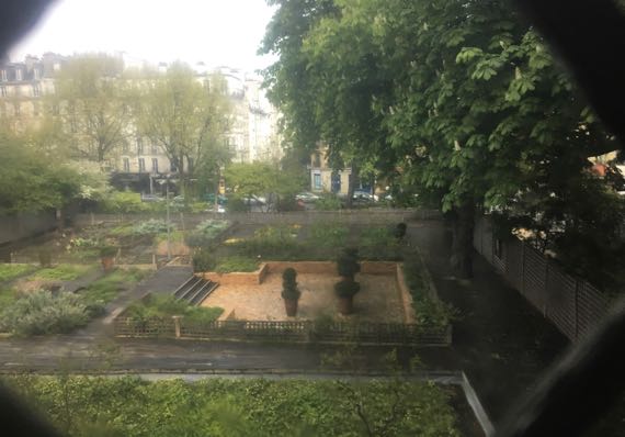 Cluny garden through old glass