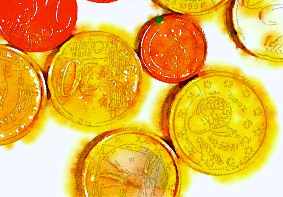 Euro coins waterlogued