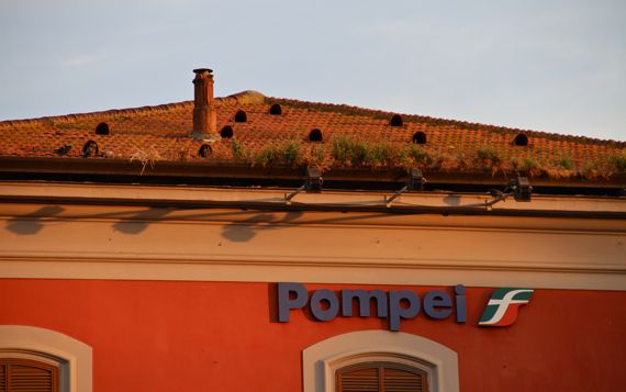 Pompei train station at sunset