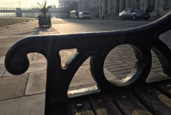 Bench by Liffey before sunset