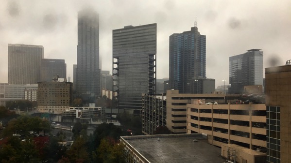 Downtown in rain