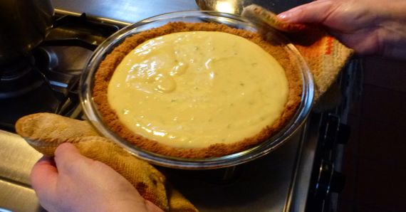 Fresh key lime pie hot from oven