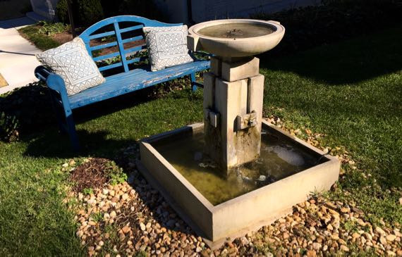 Front yard bench birdbath