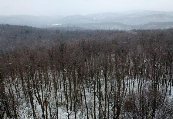 Giles fire tower view in snowfall