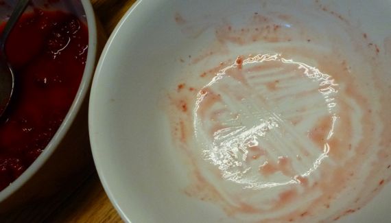 Happy empty strawberry icecream bowl