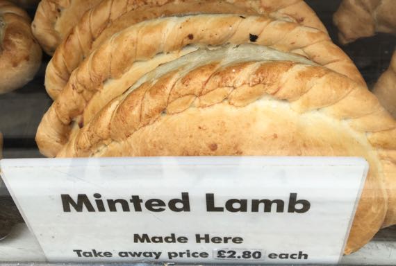 Lamb pasties in window