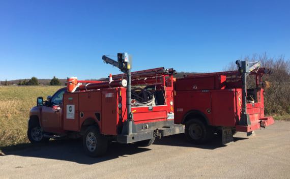 Red utility trucks