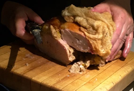 Slicing turkey sandwich