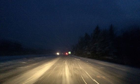 Snow highway night
